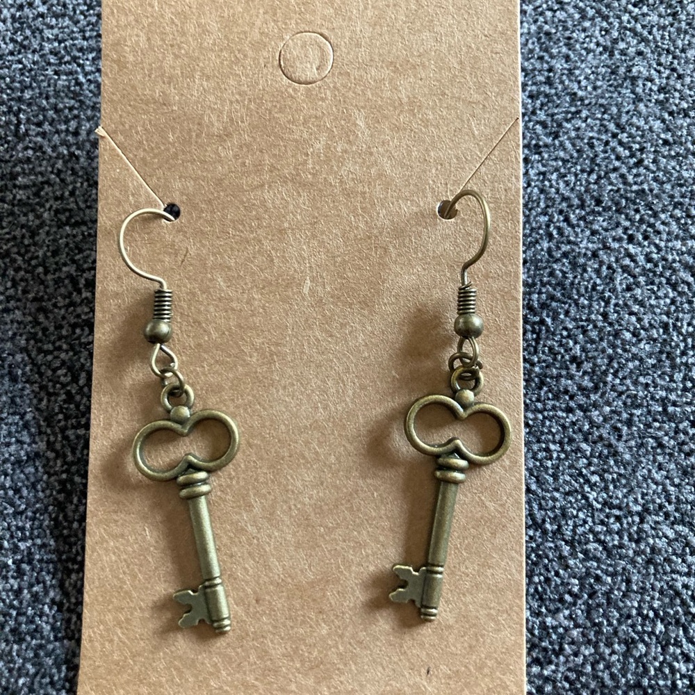 Handmade Bronze Key Earrings.